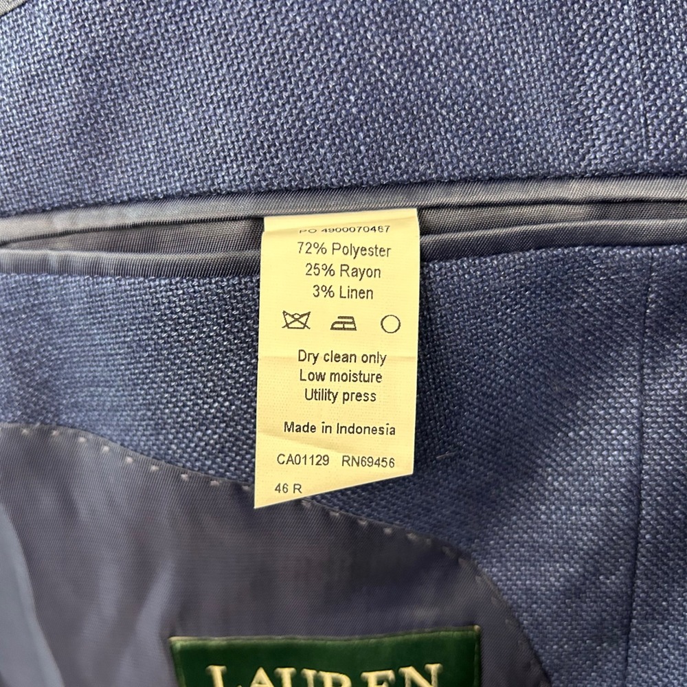 LRL Lauren 46R Sport Coat Linen Blend Blue Two Button Lined Vented Formal Summer - Picture 4 of 13